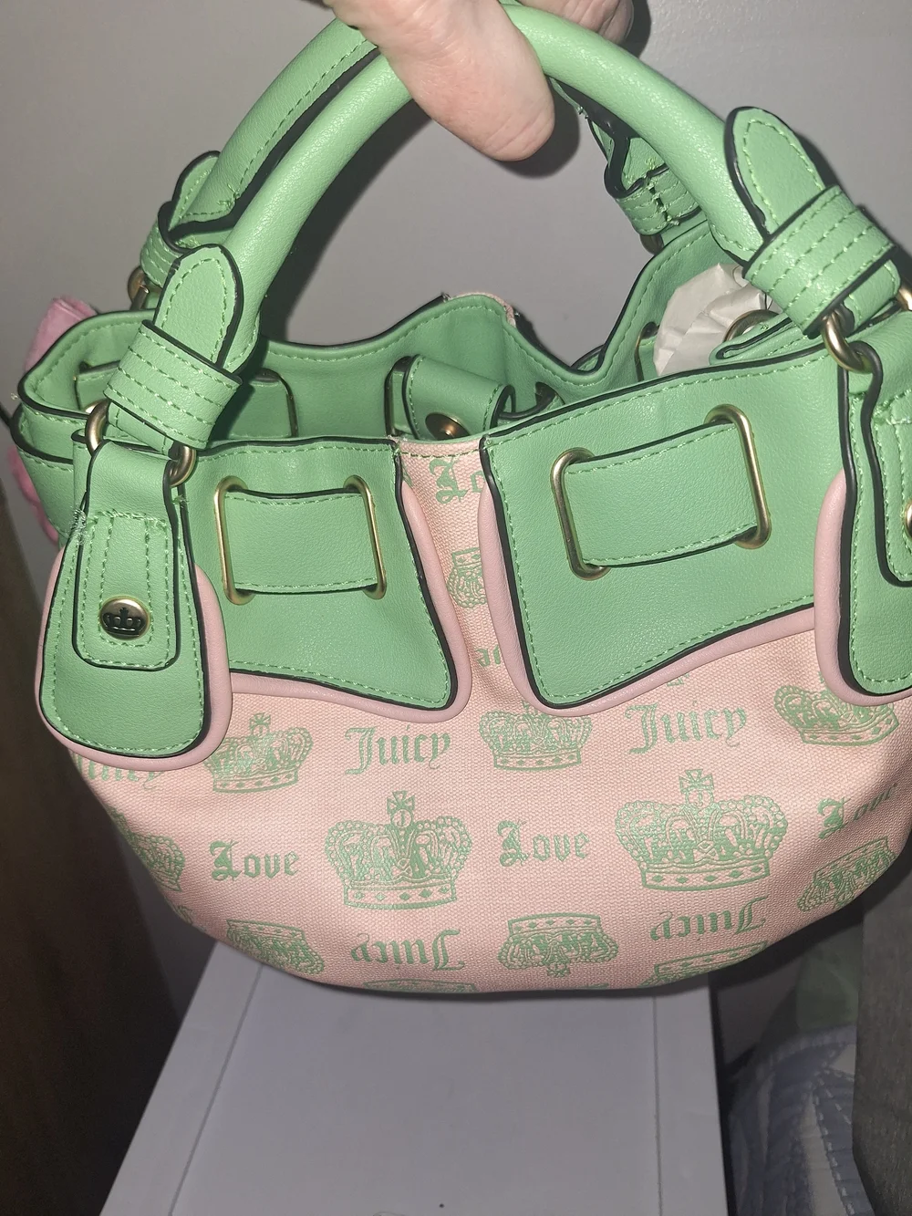 Juicy Couture Pink & Mint Green Bow-Accent Satchel Bag - Picture 7 of 8